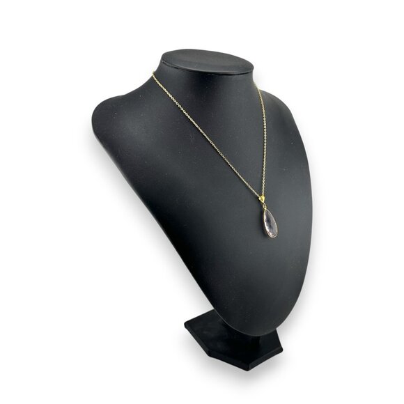 Faceted Amethyst Teardrop Necklace Natural Gemstone Yellow Gold Vermeil - Picture 7 of 11